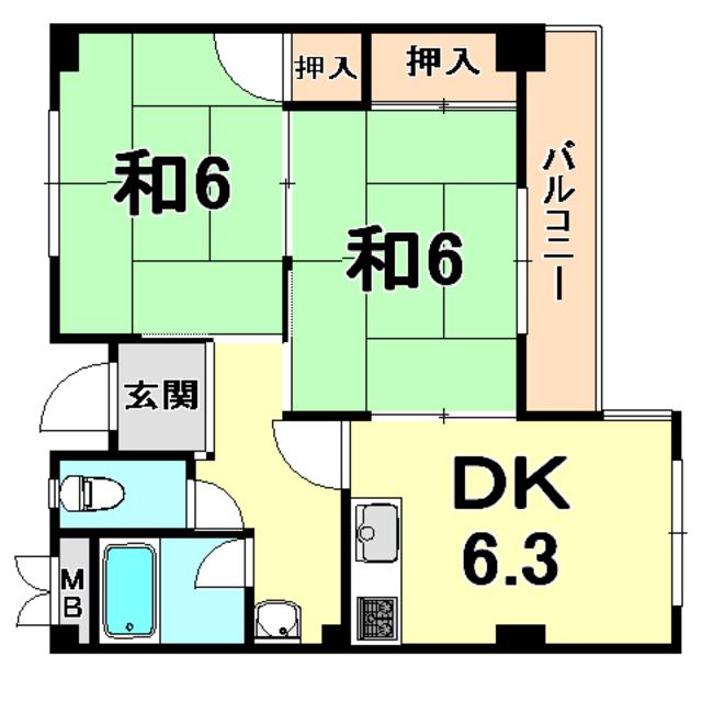 岡崎第一マンション(2DK/4階)の間取り写真