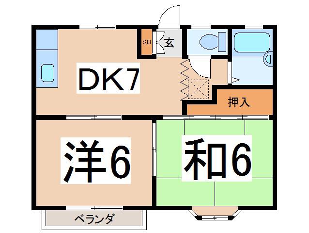 ボンブールハイツD(2DK/2階)の間取り写真