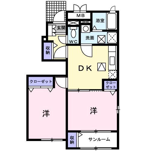 ブルック サイドA(2DK/1階)の間取り写真