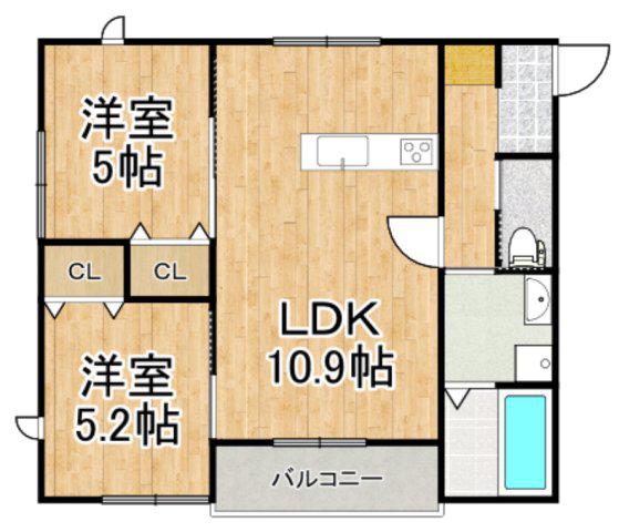 VILLA AL MARE加古川駅前(2LDK/1階)の間取り写真