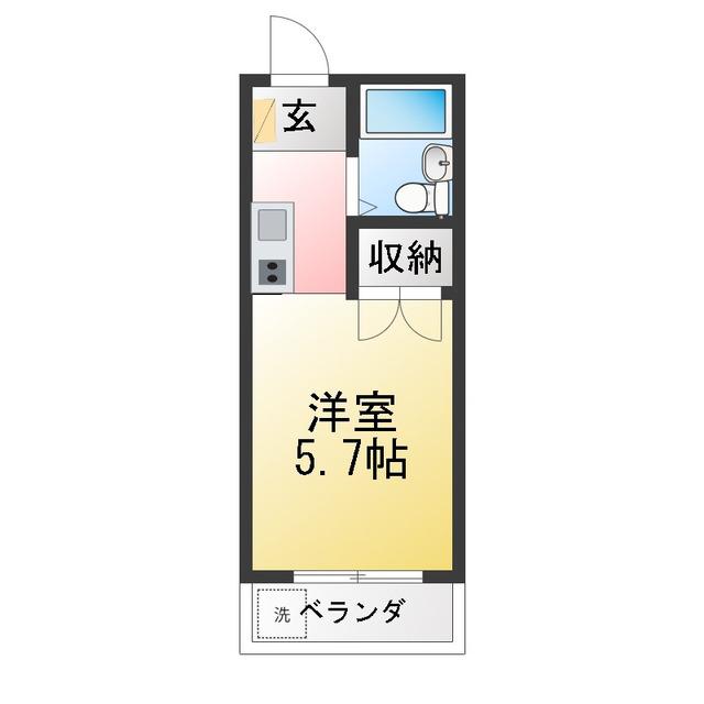 ハックベリーハイツVI(ワンルーム/2階)の間取り写真