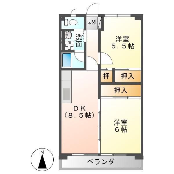 ホワイトメゾン(2DK/4階)の間取り写真