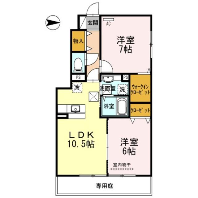 D-ROOM延時A棟(2LDK/1階)の間取り写真