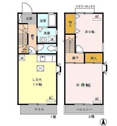 セジュール・モローA・B(2LDK/2階)の間取り写真