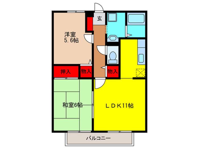 ピュアニス箕面(2LDK/2階)の間取り写真
