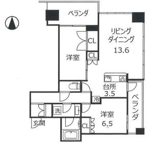 エルグレースタワー大阪同心(2LDK/24階)の間取り写真