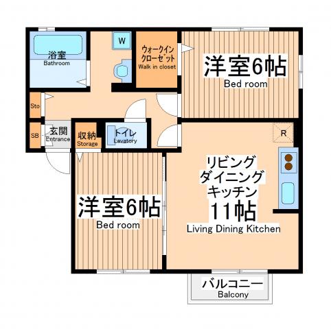 ボナールA(2LDK/1階)の間取り写真