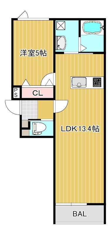 VERT.BONHEUR(1LDK/2階)の間取り写真