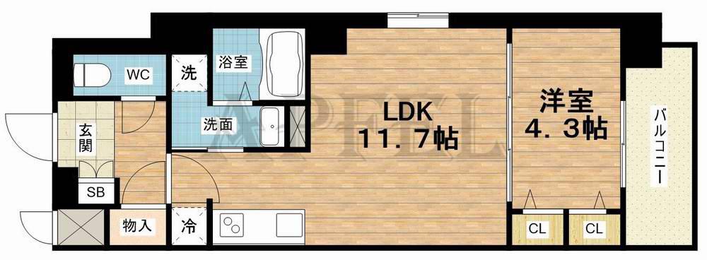 ラシーヌ瓦屋町(1LDK/8階)の間取り写真
