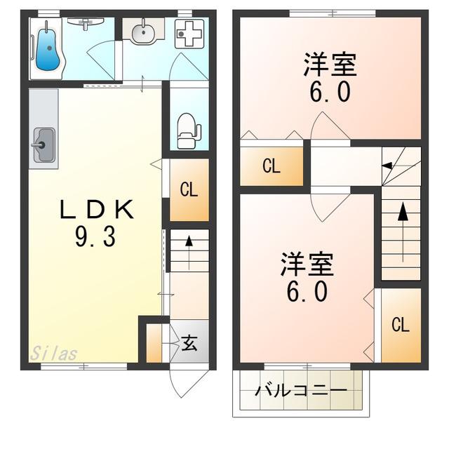 アビターレ(2LDK/1階)の間取り写真