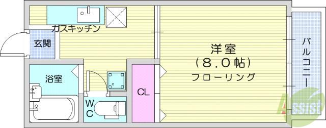 植木ハイツ5(1K/2階)の間取り写真