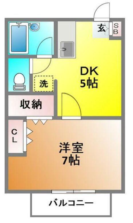 グランデュール武蔵野(1DK/1階)の間取り写真