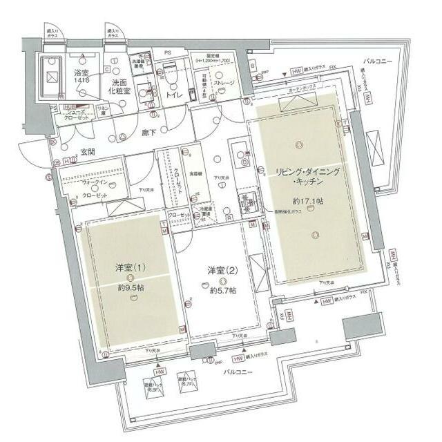 ロイヤルシーズン麻布永坂(2LDK/8階)の間取り写真