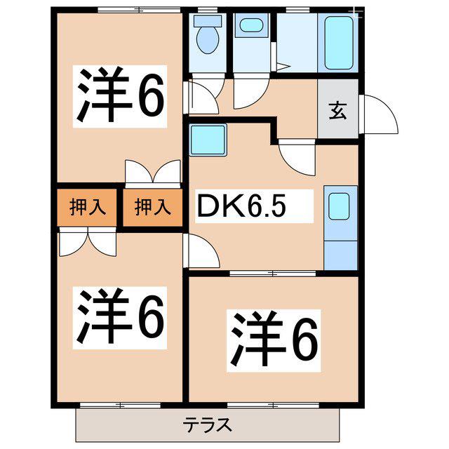 コーポ桃園 B(3DK/1階)の間取り写真