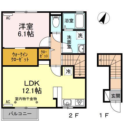 GLANZ B棟(1LDK/2階)の間取り写真