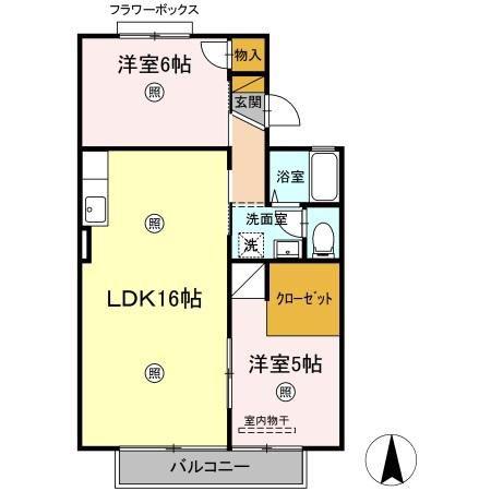 ファミールタヤマB(2LDK/2階)の間取り写真