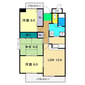 エレガンテ大川筋(3LDK/3階)の間取り写真