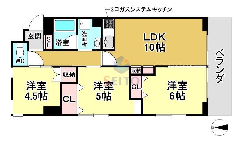メゾン南桜塚(3LDK/4階)の間取り写真