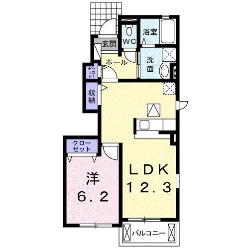 ルミエール三方原I(1LDK/1階)の間取り写真