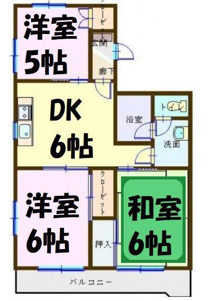 エターナルマンション(3DK/1階)の間取り写真
