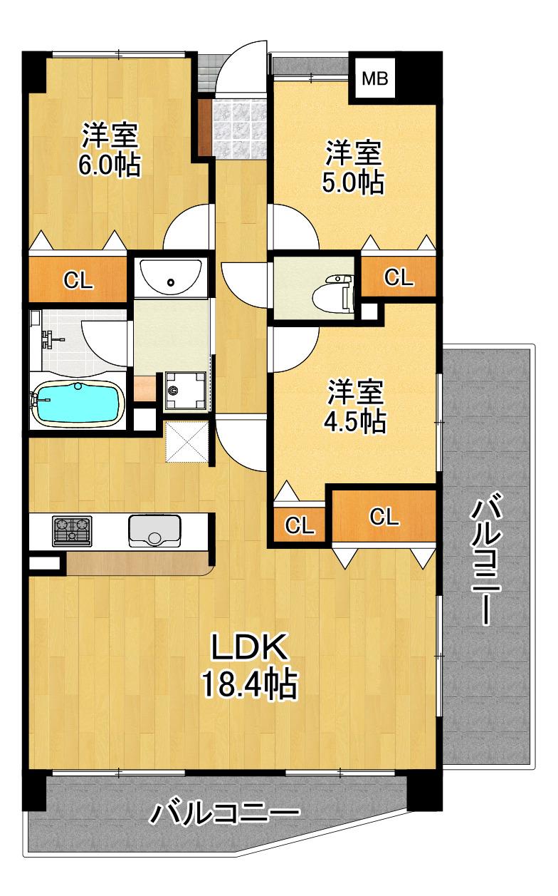 コスモシティ兵庫駅前(3LDK/6階)の間取り写真