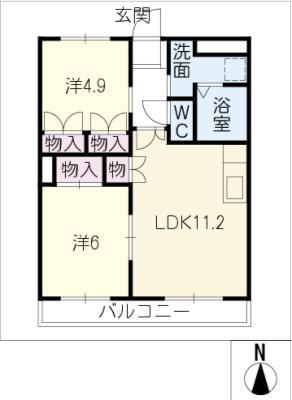 ローズビレッジ(2LDK/2階)の間取り写真