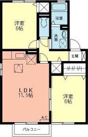 エブリーヌII(2LDK/1階)の間取り写真