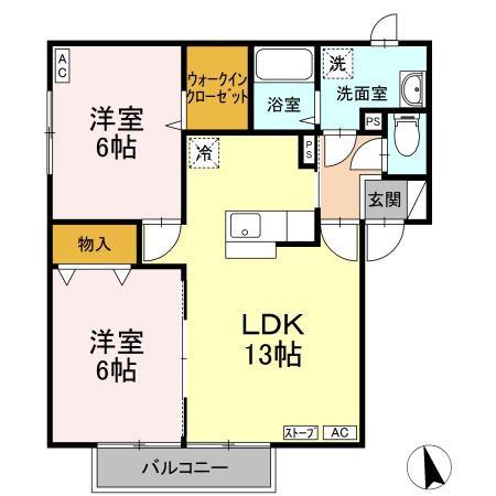 VINE-YARD BLOOM(2LDK/1階)の間取り写真