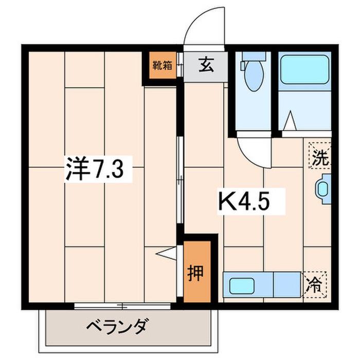 ユアーズA(1K/2階)の間取り写真