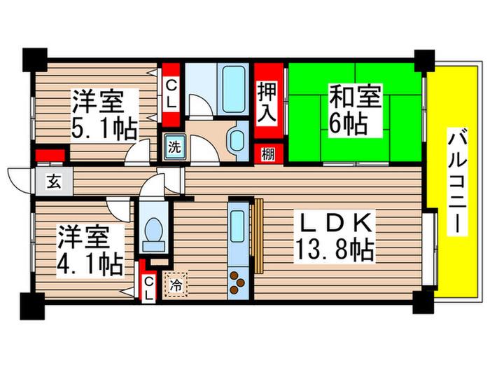 グリーンパーク船橋(3LDK/11階)の間取り写真
