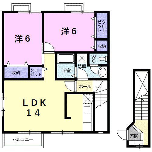 グリーンハイツ宮町A(2LDK/2階)の間取り写真