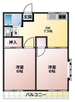 イルマーレ1番館(2DK/2階)の間取り写真