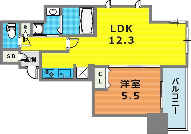 S-RESIDENCE神戸元町(1LDK/12階)の間取り写真
