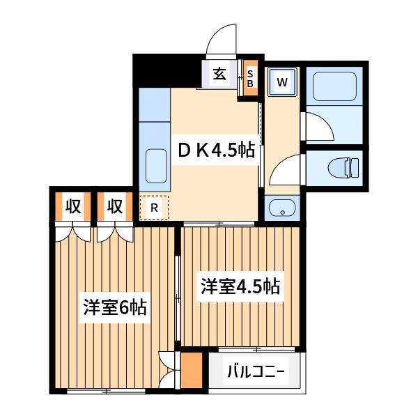 小田急江ノ島線 東林間駅 徒歩2分 4階建 築33年(2DK/3階)の間取り写真