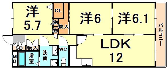 プレミールソシア(3LDK/4階)の間取り写真