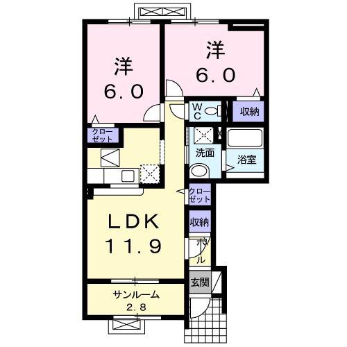 アネックスウエストS&Y(2LDK/1階)の間取り写真