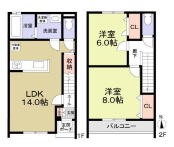 J WING イースト(2LDK/1階)の間取り写真