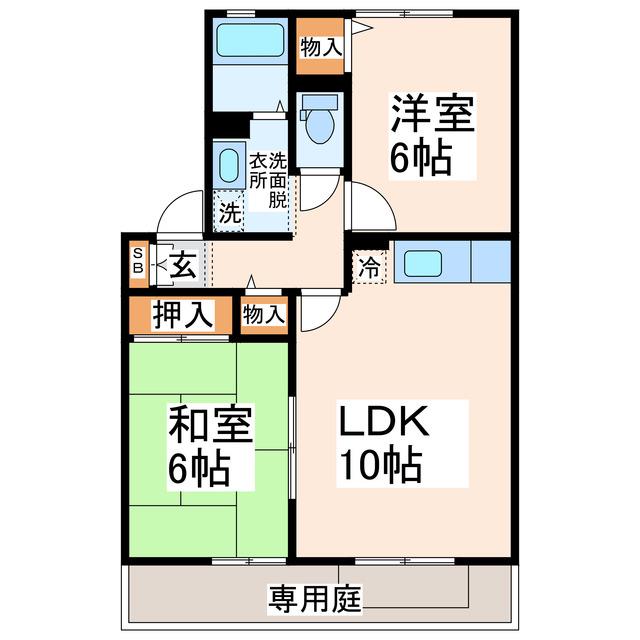 セジュール一ツ木(2LDK/1階)の間取り写真
