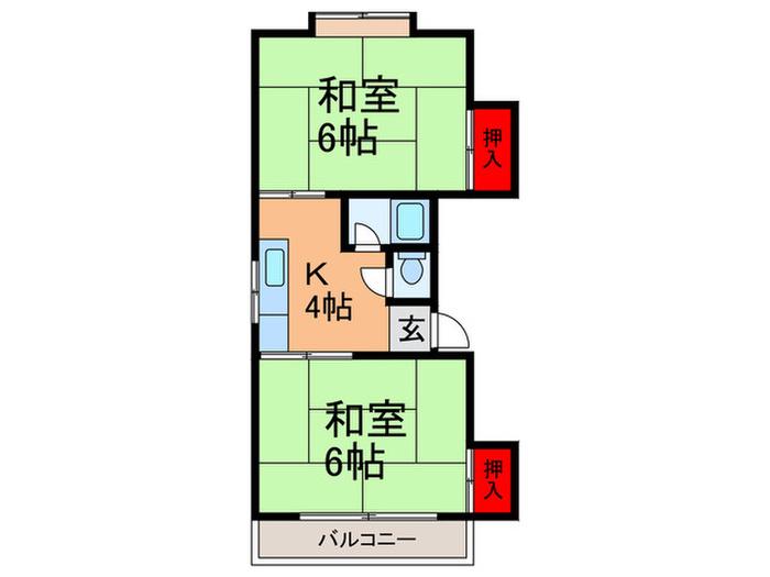 元山マンション(2K/3階)の間取り写真
