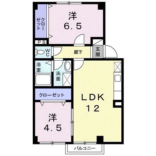 ライジングサンA(2LDK/2階)の間取り写真
