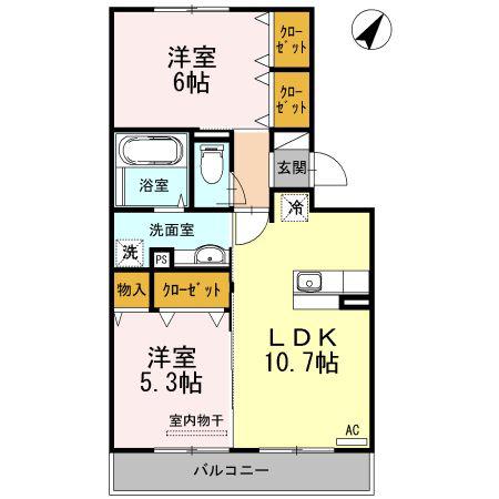 サニーヒル宇宿(2LDK/2階)の間取り写真
