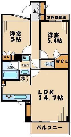 ピュアステージ千歳船橋(2LDK/2階)の間取り写真