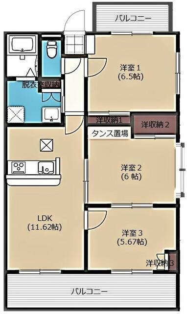 ハイムさくら(3LDK/3階)の間取り写真
