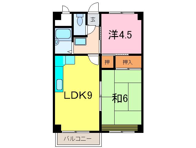 フラワー芦屋(2LDK/5階)の間取り写真