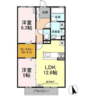 グランディール(2LDK/2階)の間取り写真