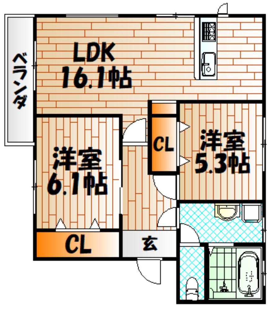 ヴァンヴェール中井(2LDK/2階)の間取り写真