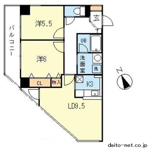 グランベルテ田端(2LDK/10階)の間取り写真