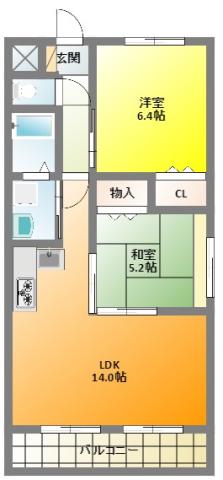 カルムシャンブル(2LDK/2階)の間取り写真