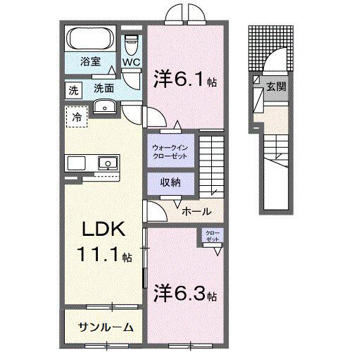 メゾン ド ソアレI(2LDK/2階)の間取り写真