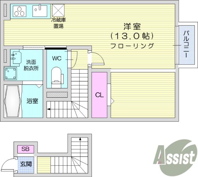コート小田原(ワンルーム/2階)の間取り写真